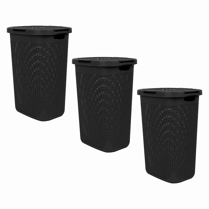 Mind Reader 60L Hamper Laundry Basket with Cutout Handles, 3-Pack