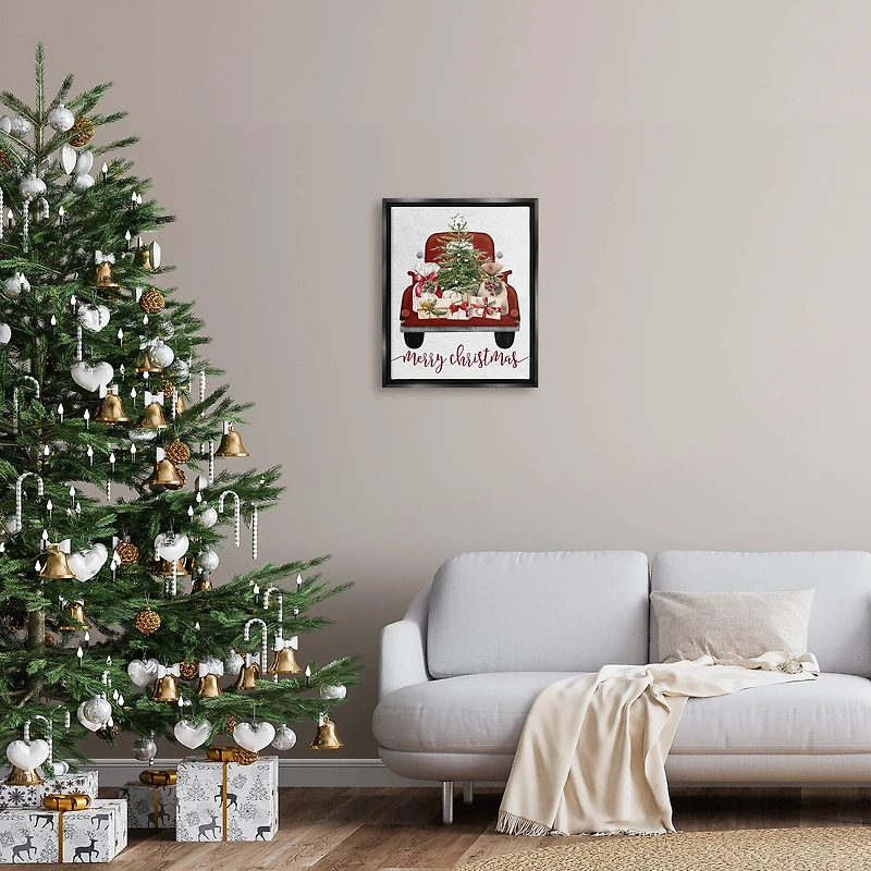 Stupell Industries Merry Christmas Holiday Presents Framed Floater Canvas Wall Art