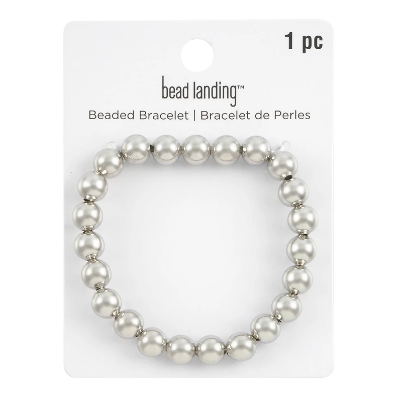 8mm Rhodium Round Beaded Charm Bracelet by Bead Landing™