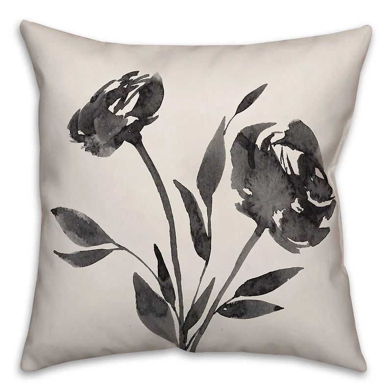 Inky Budded Rose I 18" x 18" Throw Pillow