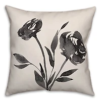 Inky Budded Rose I 18" x 18" Throw Pillow