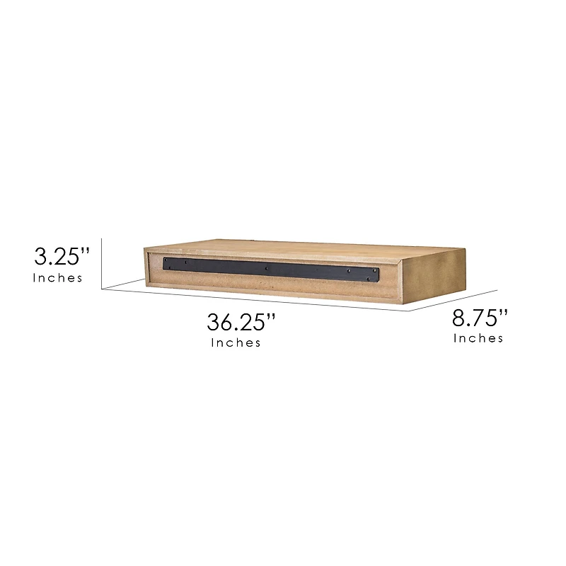 36" Brown Floating Wall Shelf with Drawer