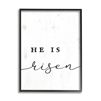 Stupell Industries He Is Risen Phrase Rustic Pattern Minimal Text Framed Giclee Art