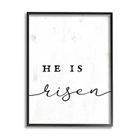 Stupell Industries He Is Risen Phrase Rustic Pattern Minimal Text Framed Giclee Art