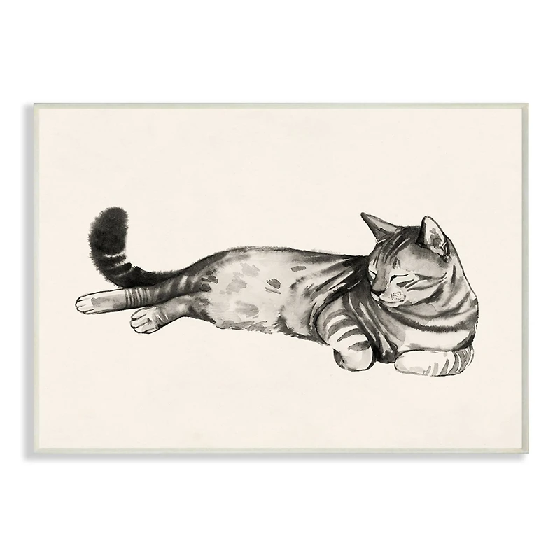 Stupell Industries Sleeping Striped Cat Minimal Relaxed Pet Wall Plaque