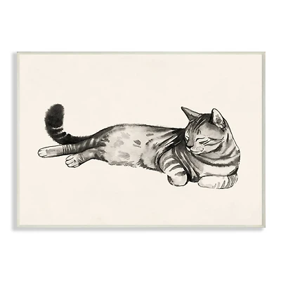 Stupell Industries Sleeping Striped Cat Minimal Relaxed Pet Wall Plaque