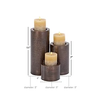 Brown Metal Industrial Candle Holder Set