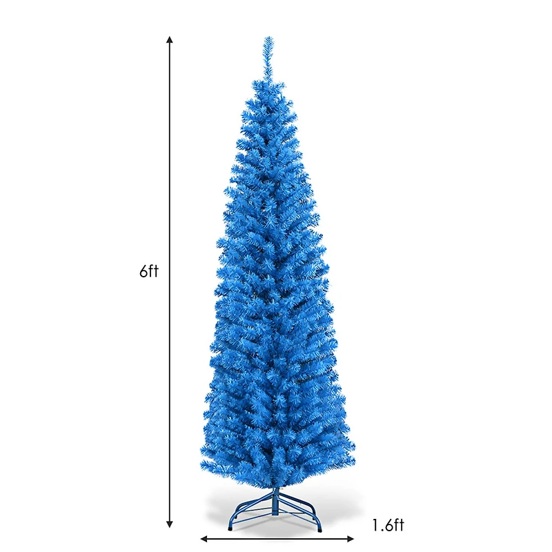 Costway 6ft.Unlit Blue Pencil Slim Tree Artificial Christmas Tree