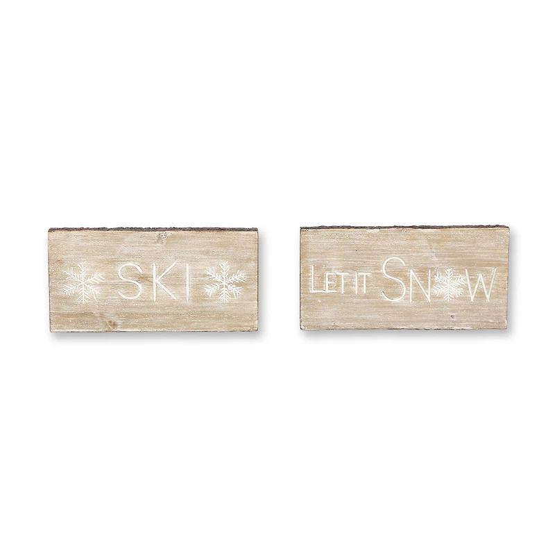 15" Let It Snow & Ski Plaque Set