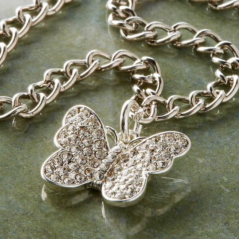 Charmalong™ Silver Plated & Stone Paved Butterfly Charm by Bead Landing™