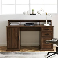 Walker Edison 58" Dark Walnut 3 Drawer Computer Desk with Hutch