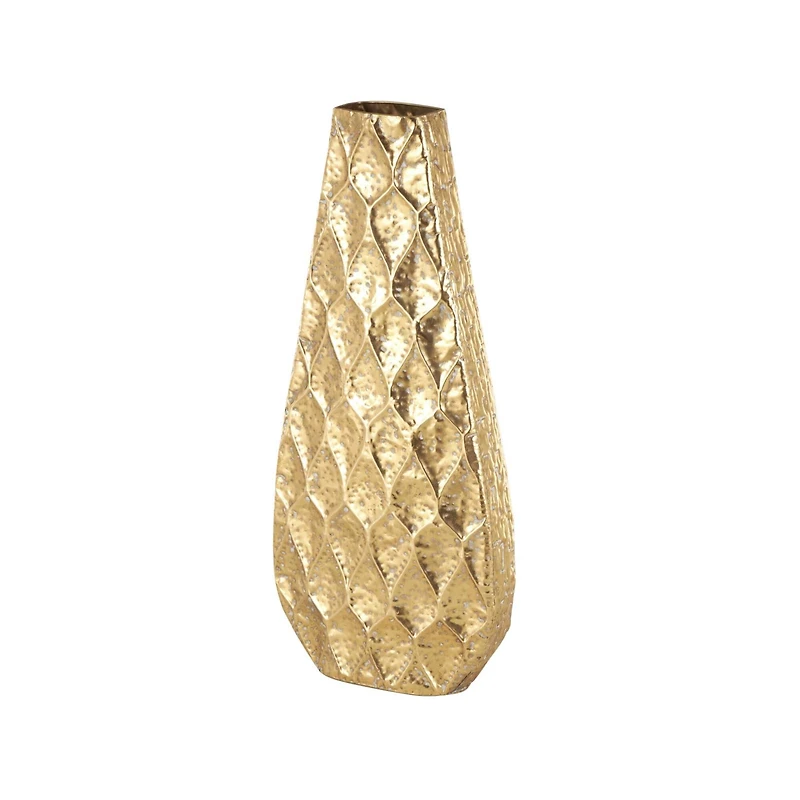 33.5" Gold Metal Textured Concaved Teardrop Vase with Spotted Gray Accents