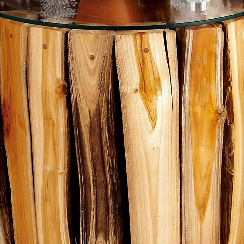 18" Brown Rustic Teak Wood Accent Table