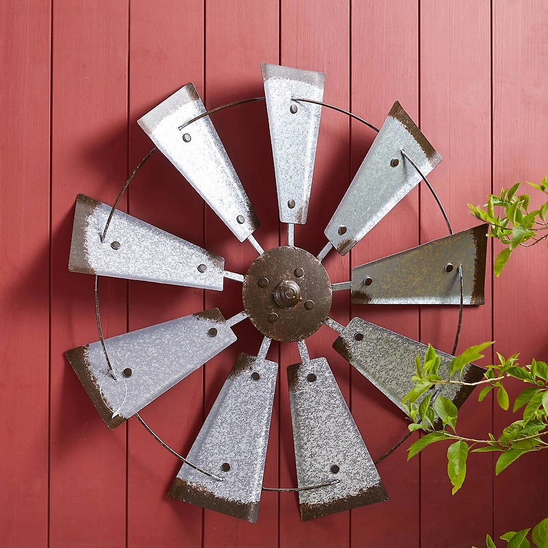 Glitzhome® 22" Farmhouse Metal Galvanized Wind Spinner Wall Décor