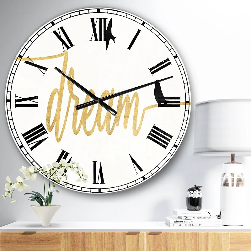 Designart 'Family Of Birds On Gold Words Ii Traditional Wall Clock