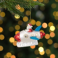 4.5" Santa In A Silver Rocket Ship Glass Christmas Ornament