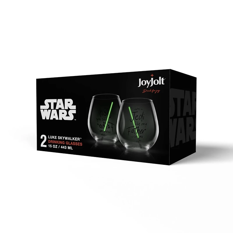 JoyJolt® Star Wars™ 15oz. New Hope Luke Skywalker Green Lightsaber Stemless Drinking Glass, 2ct.
