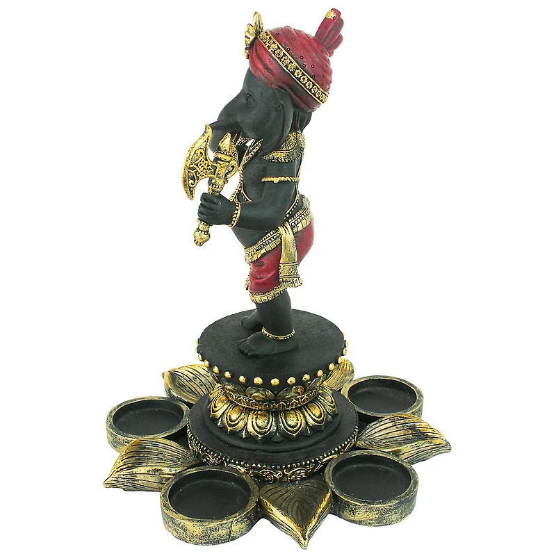 10" Standing Lord Ganesha on Lotus Flower Candle Holder Statue