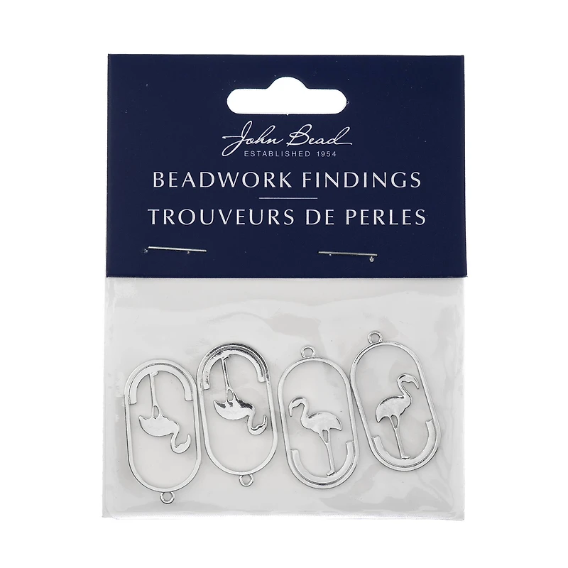 John Bead Silver Flamingo Pendants, 4ct.