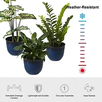 Glitzhome® 11.75" Honeycomb Textured Cobalt Blue Faux Ceramic Plastic Planters, 3ct.