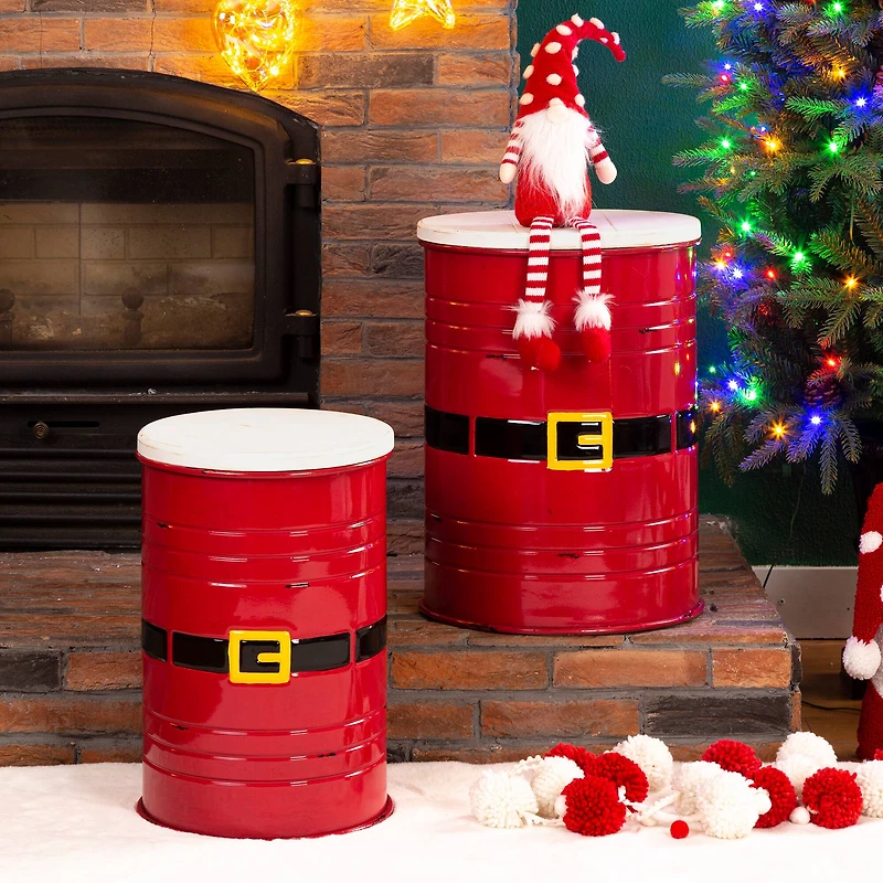 Glitzhome® Christmas Metal Santa Belt Storage Container Set