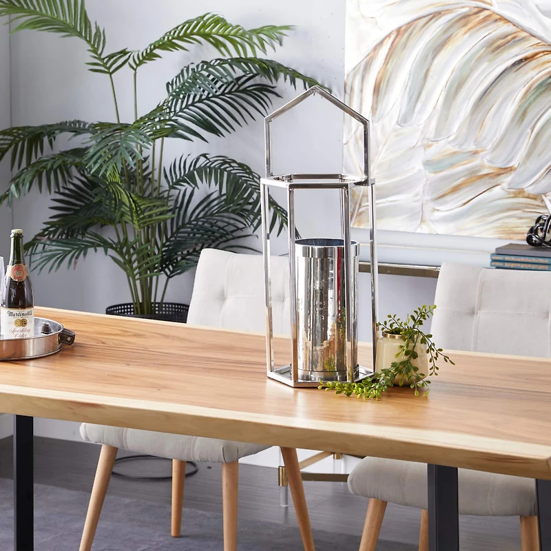 Silver Stainless Steel Contemporary Lantern, 18" x 10" x 11"