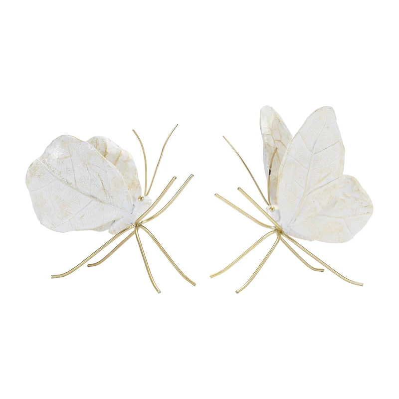 White & Gold Leaf Butterfly Shelf Sitter Set