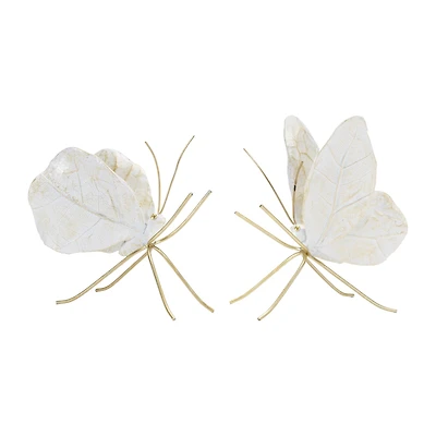 White & Gold Leaf Butterfly Shelf Sitter Set