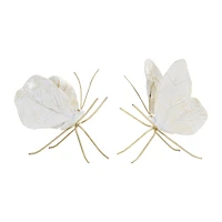 White & Gold Leaf Butterfly Shelf Sitter Set