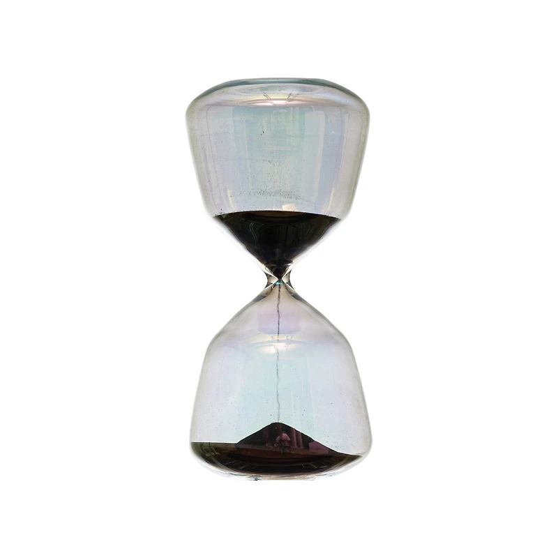Hello Honey® 8.5" Iridescent Finish Glass Hourglass with Black Sand