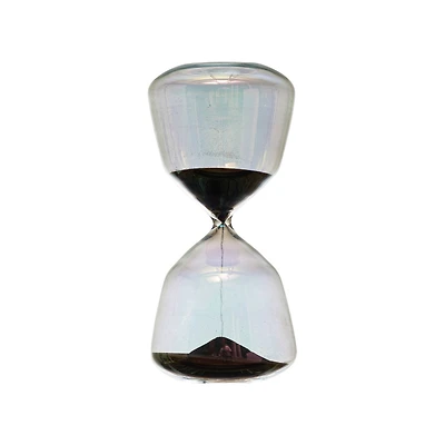 Hello Honey® 8.5" Iridescent Finish Glass Hourglass with Black Sand