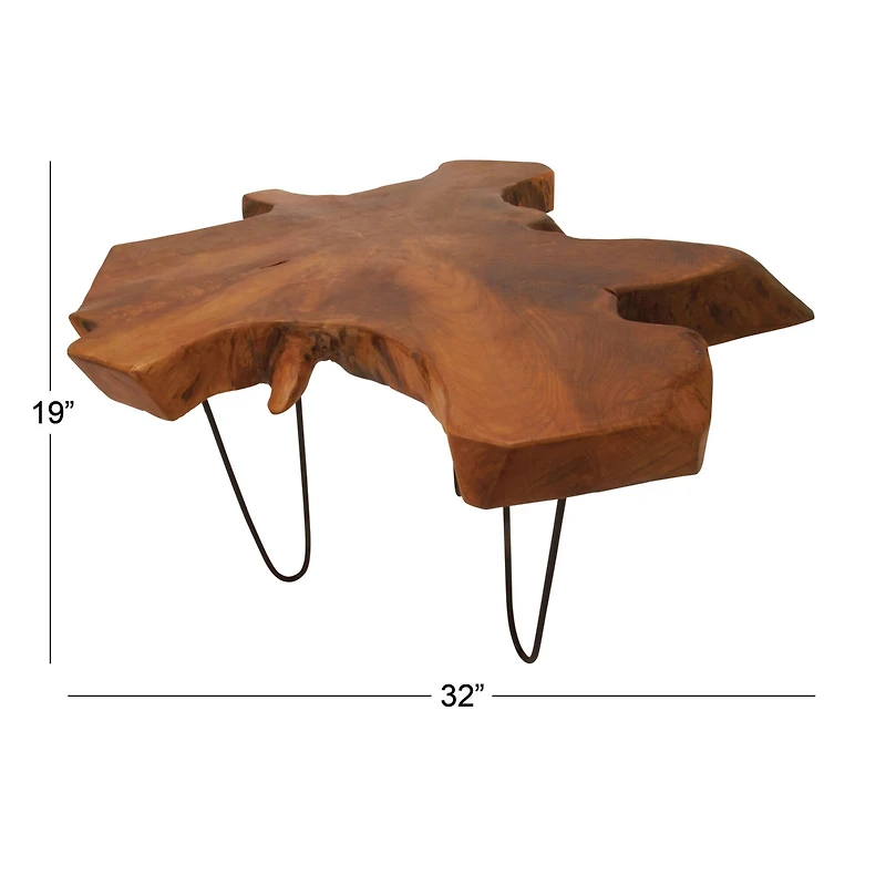 28" Brown Teak Contemporary Coffee Table