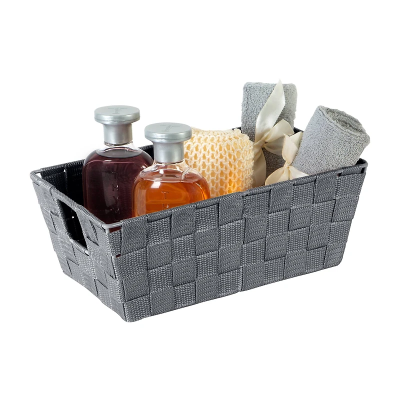 Simplify Small Gray Woven Storage Shelf Bin