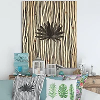 Designart - Black and White Tropical Leaf On Striped III