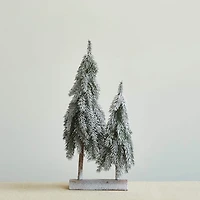 Hello Honey® 23.5" Snowy Green Faux Evergreen Trees with Wood Base