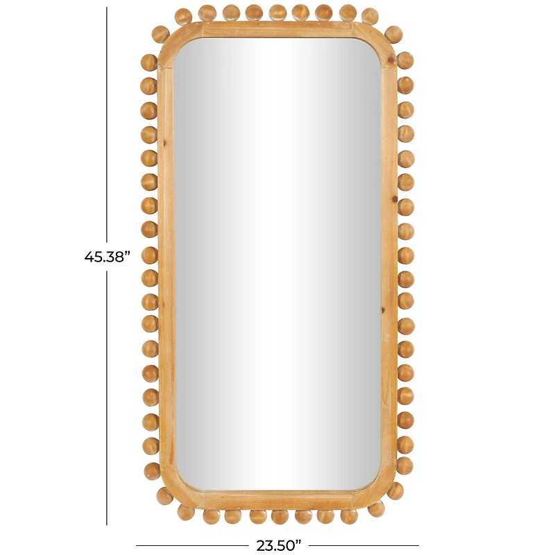24" x 45" Brown Wood Wall Mirror with Beaded Frame