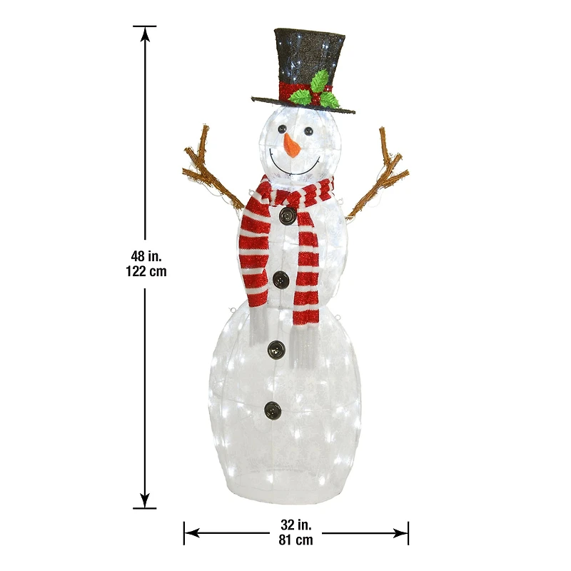 48" Fabric Snowman, White LED Lights