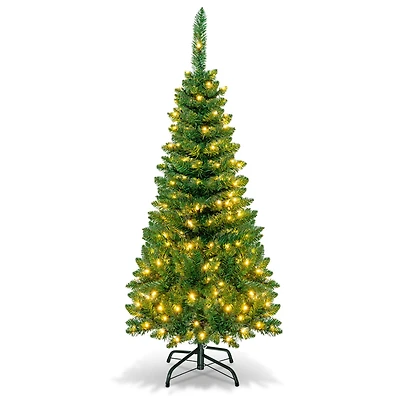 Costway 4.5ft Pre-Lit Hinged Pencil Christmas Tree, Warm White LED Lights