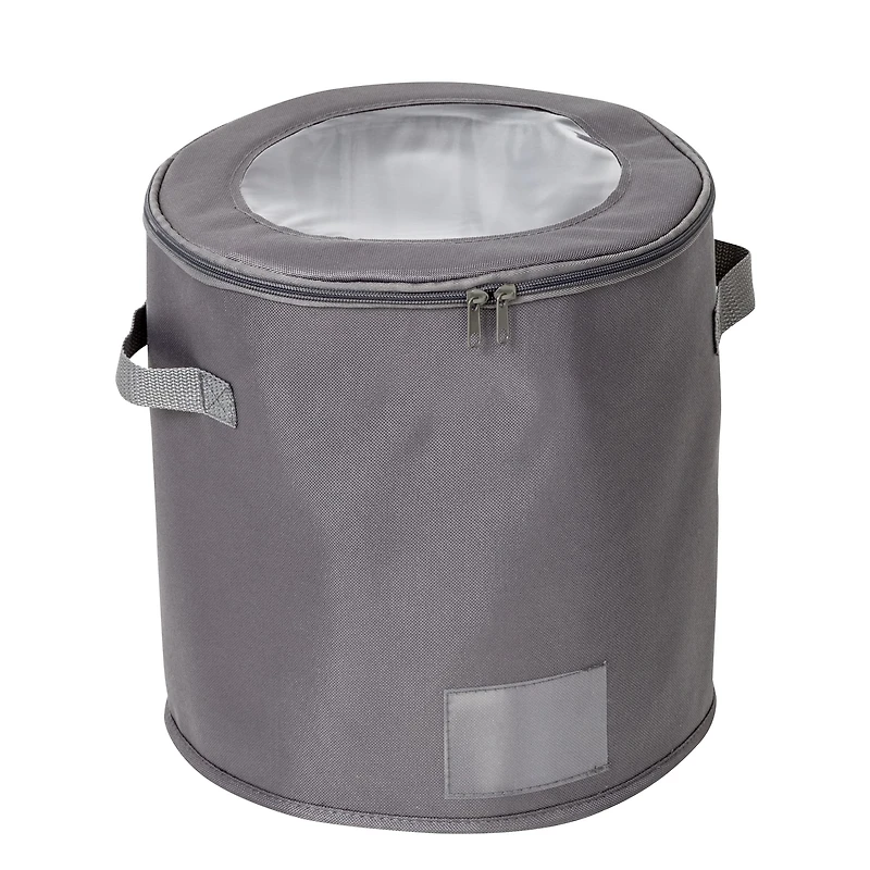 Honey Can Do 12" Gray Round Dinnerware Storage Box