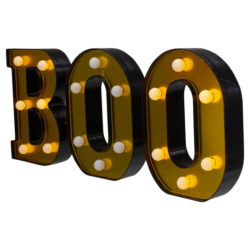 6.5" Lighted Black & Gold BOO Halloween Marquee Sign