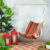 34" x 21" Red & Yellow Striped Hammock Chair with Padding & Wooden Bar