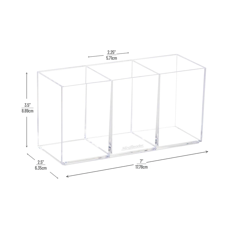 Mind Reader Pen and Accessories Holder, Desktop Organizer, Makeup Organizer, Office, Acrylic, Set of 3, Clear