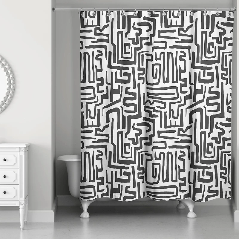 Black Maze Lines 71" x 74" Shower Curtain