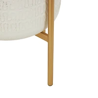 White & Gold Metal Dome Planter with Stand Set