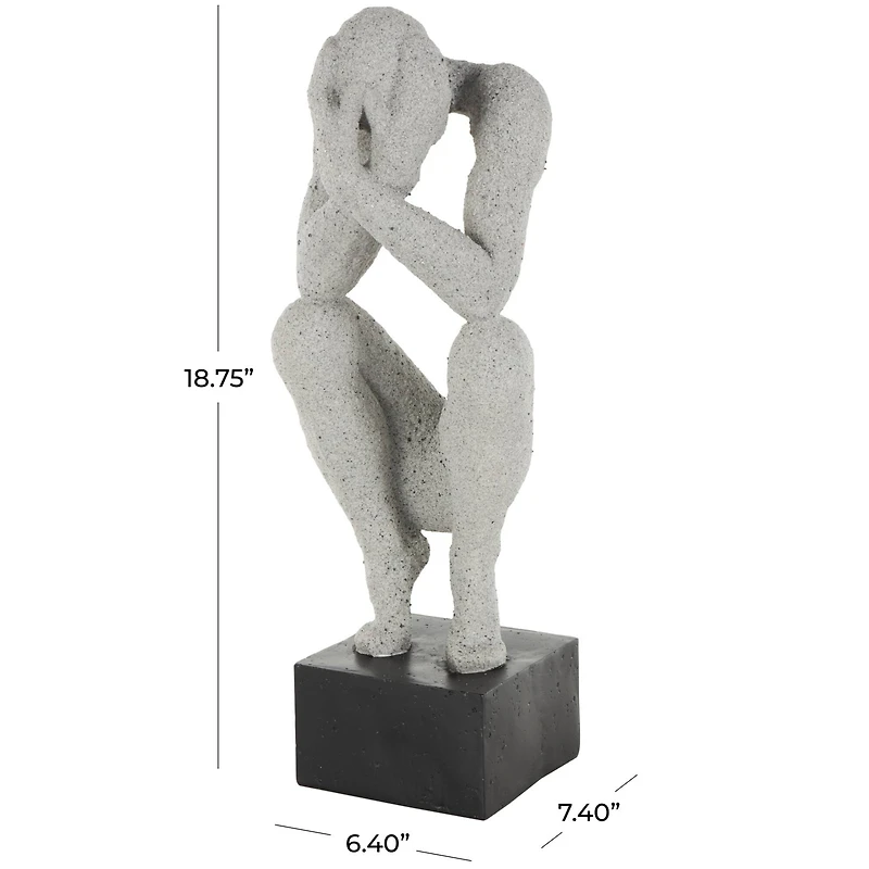 18.75" Gray Crouching Sculpture with Black Square Base