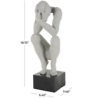 18.75" Gray Crouching Sculpture with Black Square Base