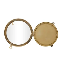 The Novogratz Gold Brass Sail Boat Wall Mirror with Port Hole Detailing 15" x 3" x 15"