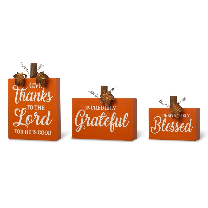 GlitzHome® Fall Wooden Pumpkin Tabletop Sign Set
