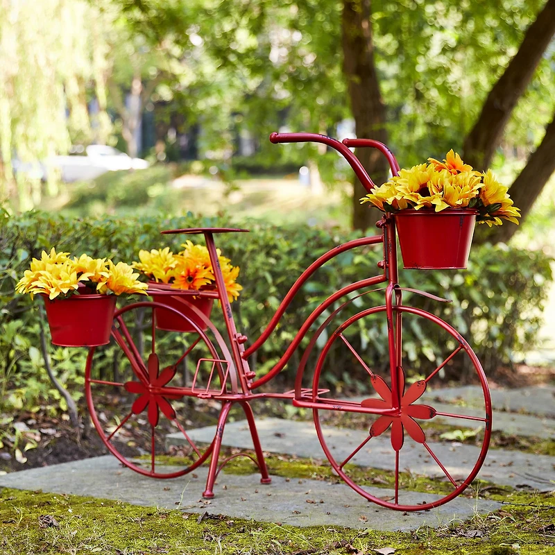 Glitzhome® 25.98" Red Metal Bicycle Planter