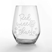 15oz. Red Wine & Blue Engraved Wine Glass